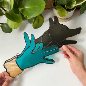 Shadow Puppet Dog - Transparent Peacock Blue with Pumpkin Striped Sleeve