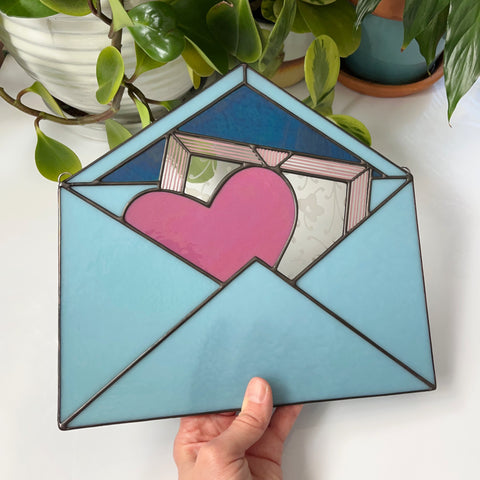 Large Open Envelope Suncatcher in Blues and Pinks