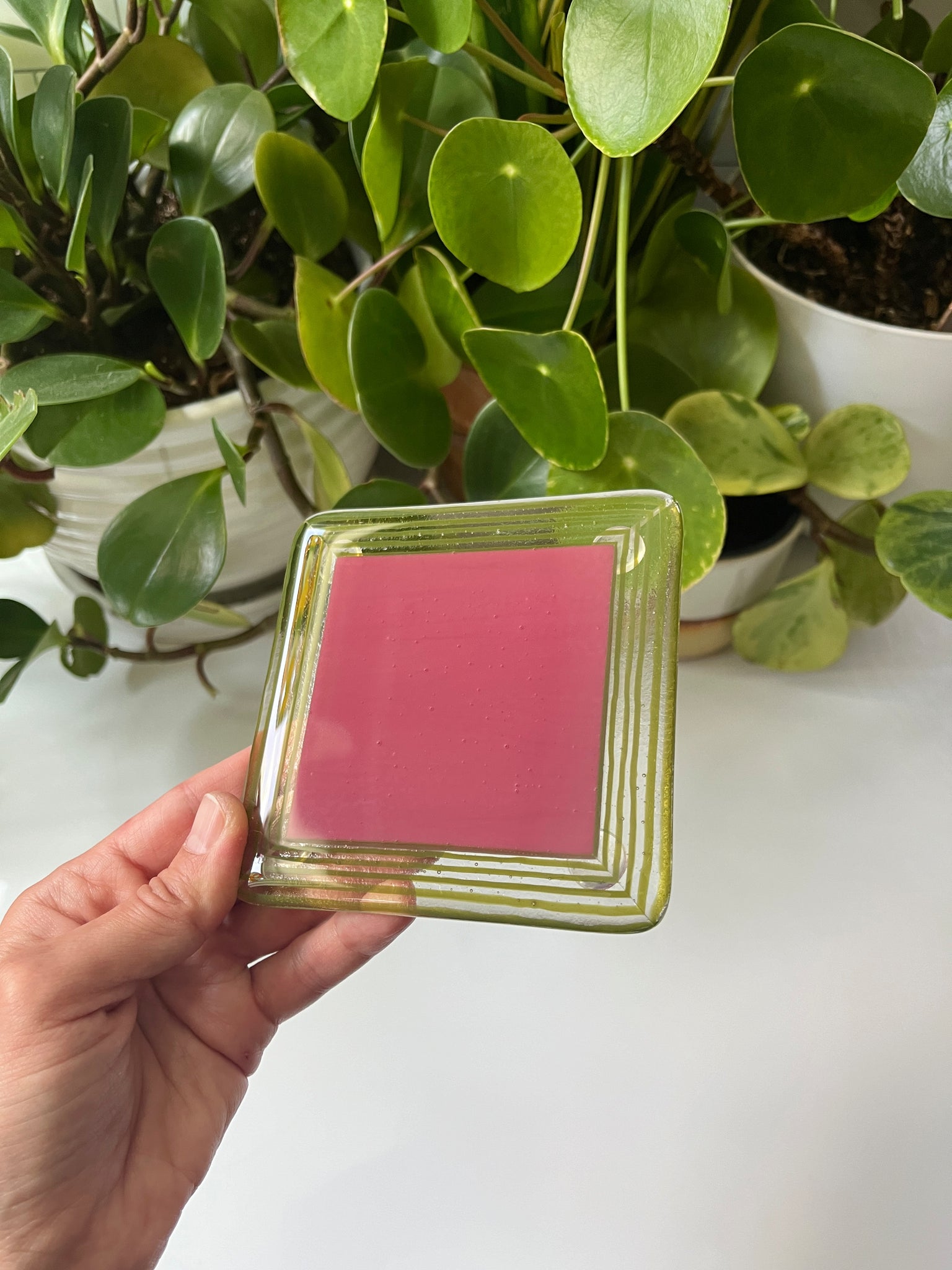 Individual Fused Glass Coasters w/ Squiggle Stripe Borders