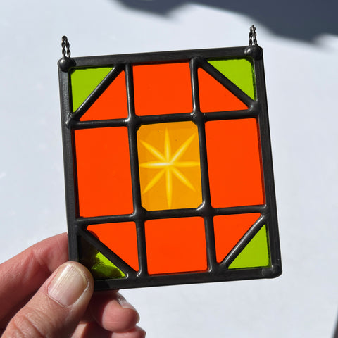 Orange & Green Starburst Micro Stained Glass Panel