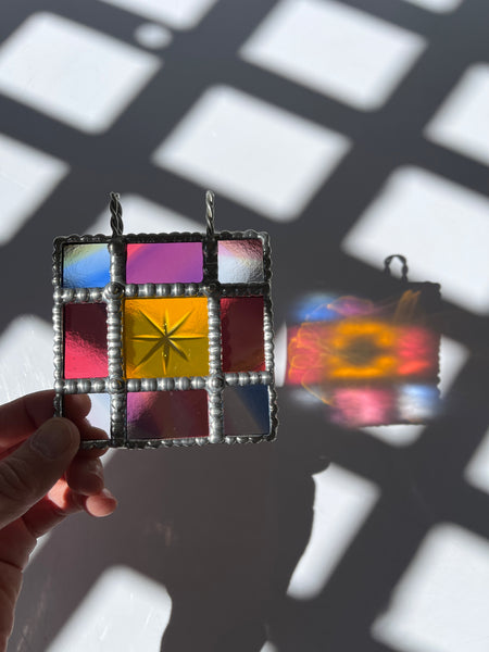 Rainbow Starburst Micro Stained Glass Panel