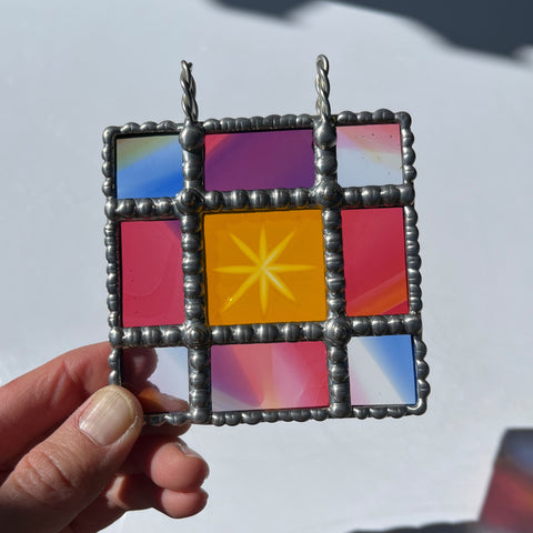 Rainbow Starburst Micro Stained Glass Panel