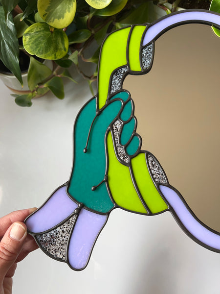 Telephone to Another Dimension Mirror - Teal, Lime & Neolavender w/ Speckle